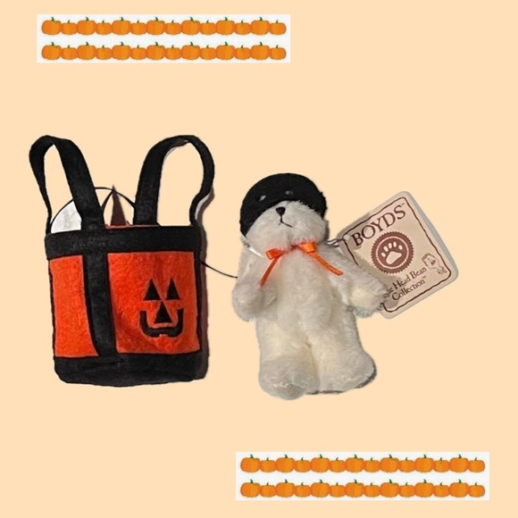Boyds Bears Other - Boyd’s Bear- Head Collection, white bear, Jack o lantern bag, Halloween, NWT
